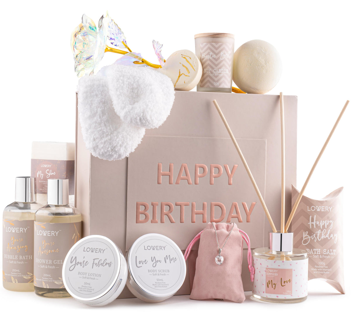 Lovery Birthday Home Bath and Spa Gift Basket Size 20 Pieces