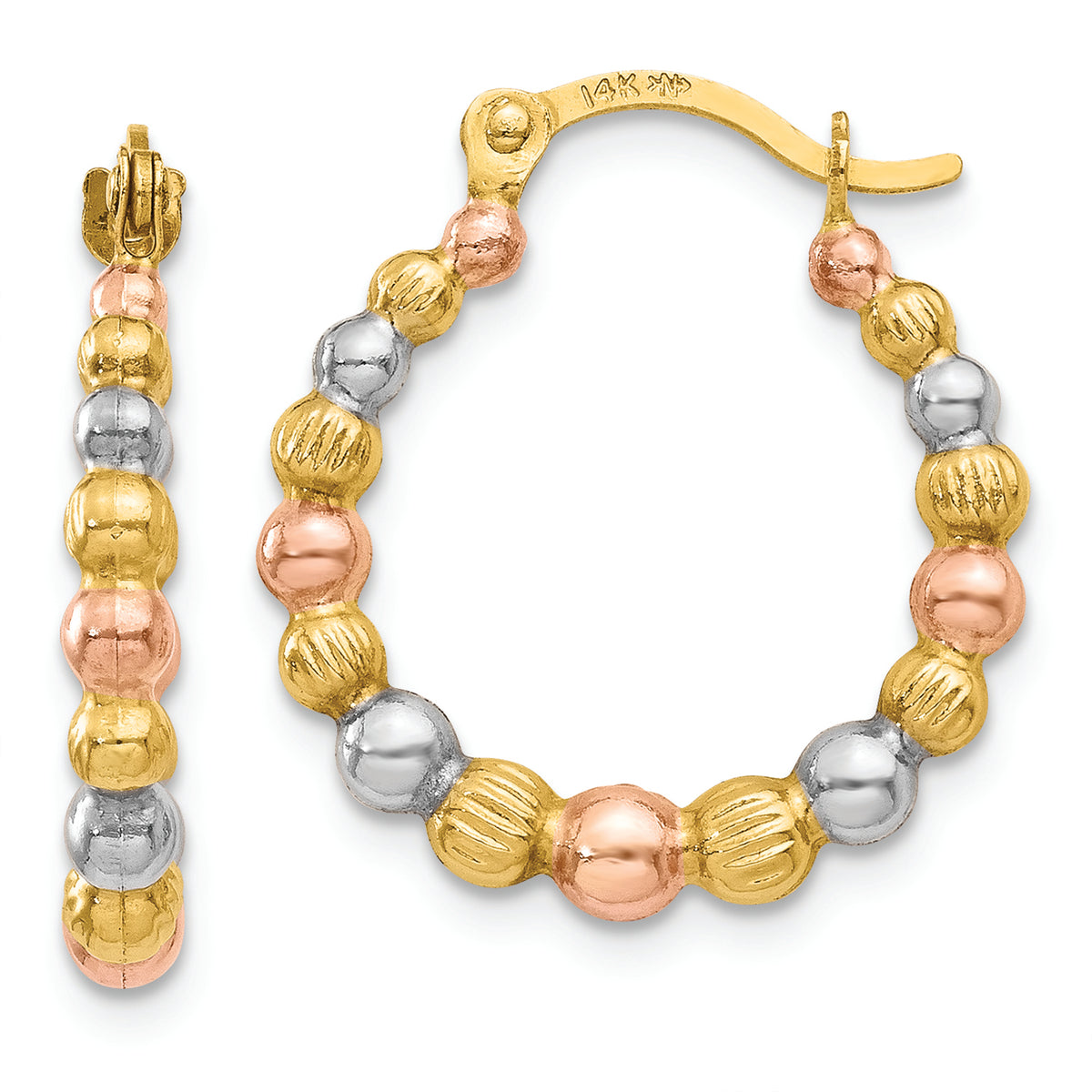 Distinctive 14K & White and Rose Rhodium Beaded Hoop Earrings