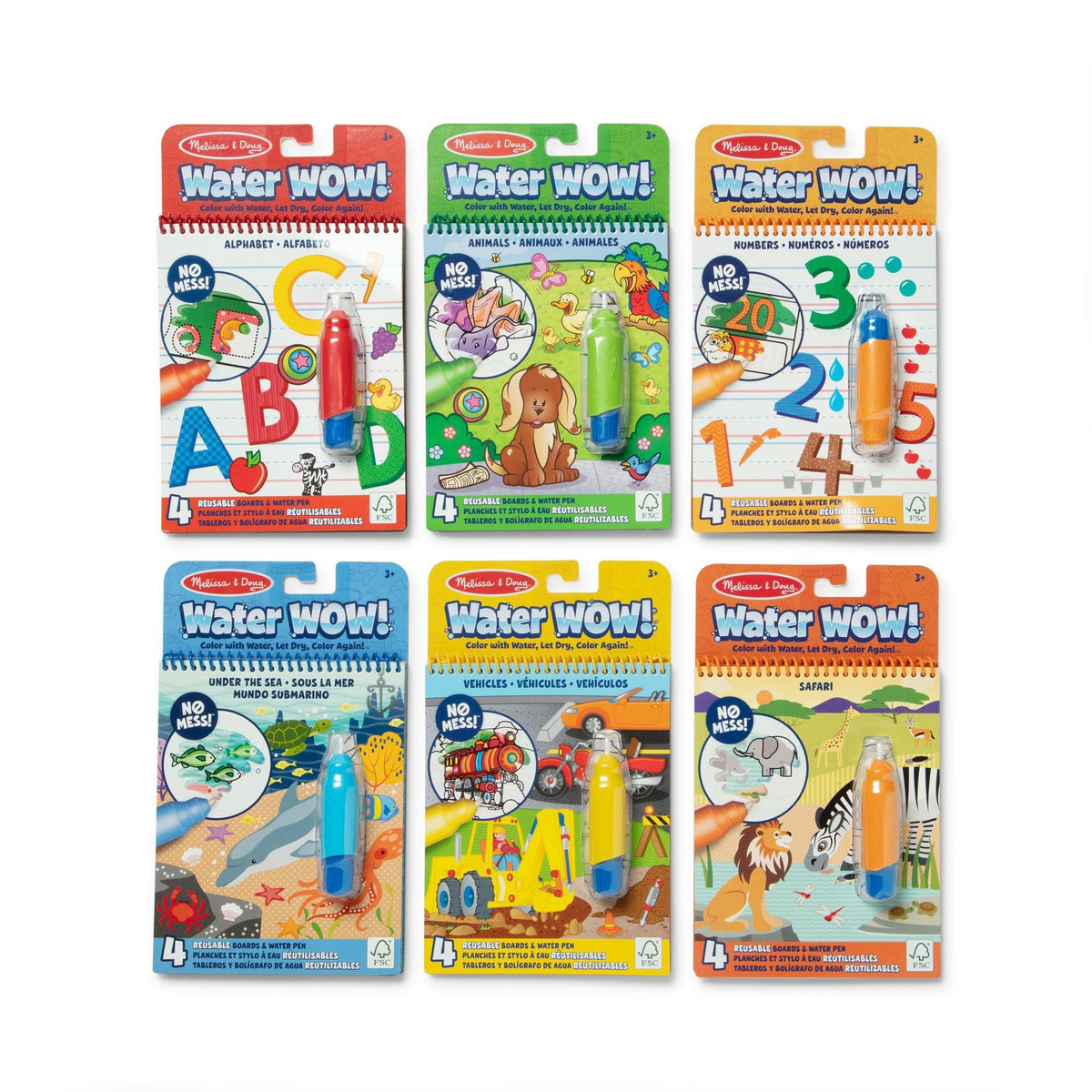Melissa & Doug Water WOW! 6-Pack Set: Animals Vehicles Alphabet Numbers Safari Under the Sea Ages 3+ Years