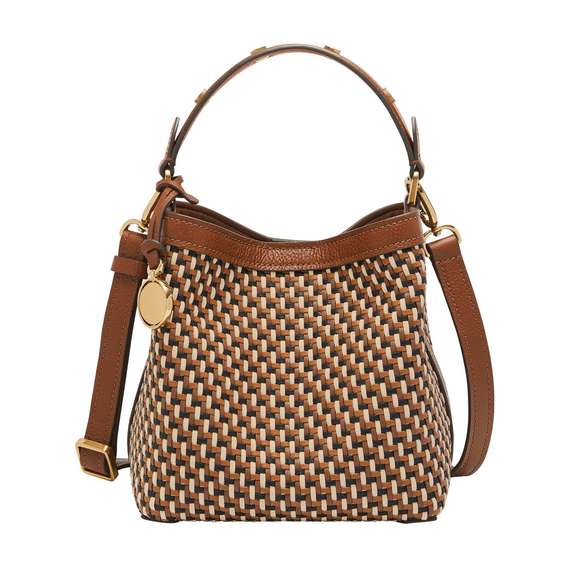 Fossil Jessie Leather Small Bucket Crossbody Bag Neutral Woven