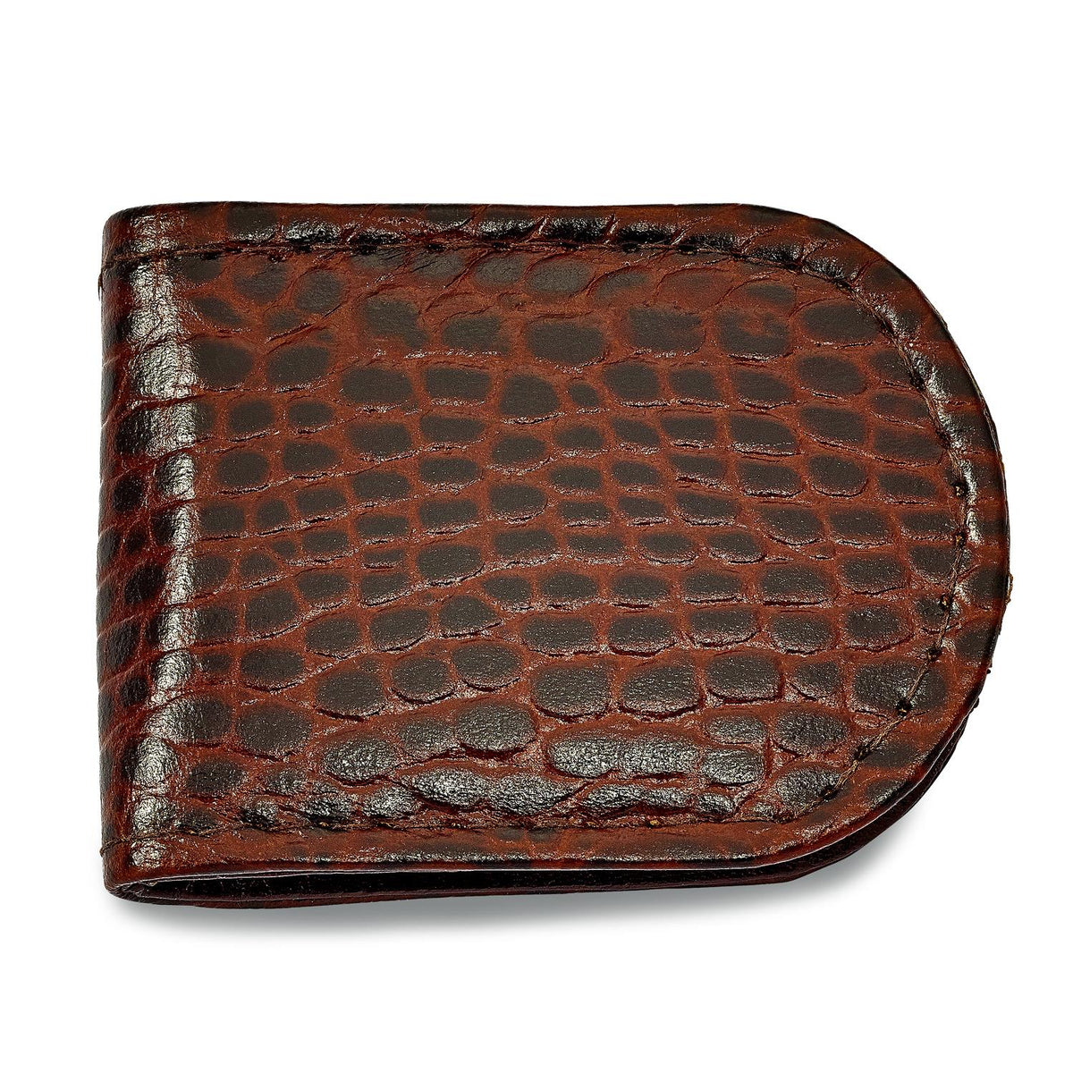 Distinctive Gifts Brown Leather Crocodile Grain Money Clip