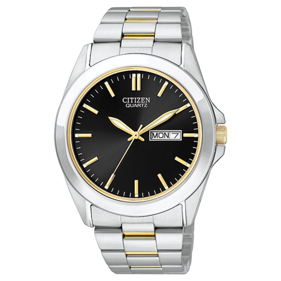 Citizen Mens Two Tone Stainless Steel Watch with Black Dial