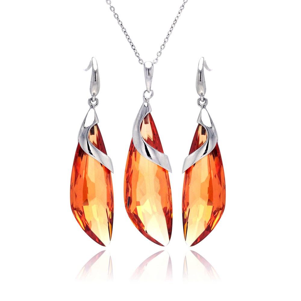 PARIKHS Rhodium Plated Champagne Drop CZ Necklace-Hook Earring Set in 925 Sterling Silver