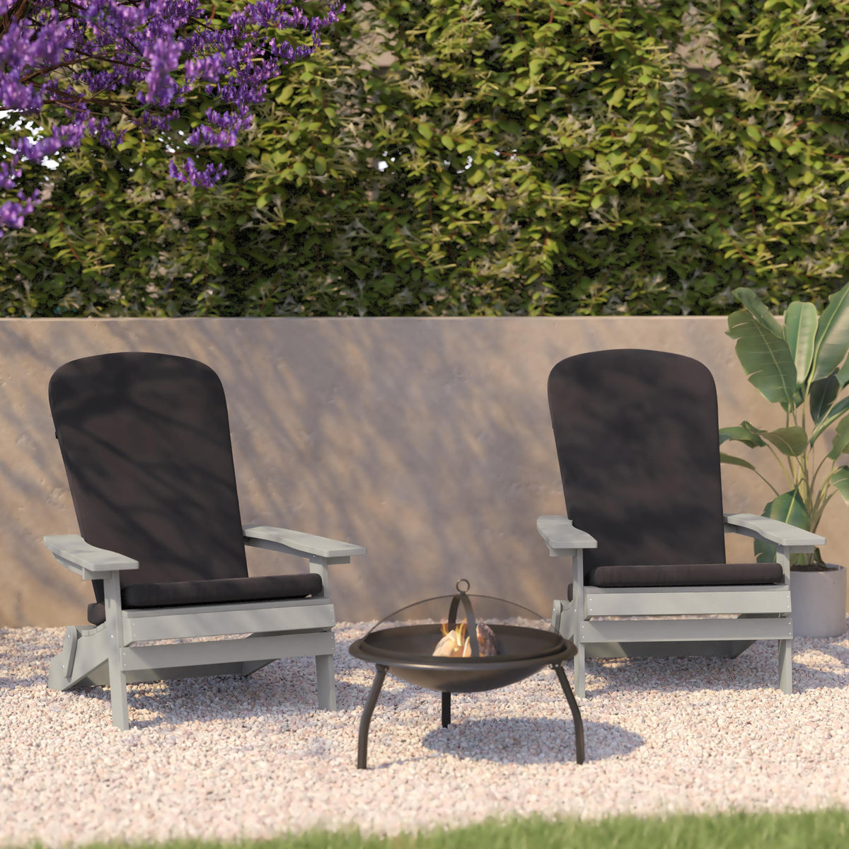 Flash Furniture Indoor/Outdoor Gray Folding Adirondack Chairs with Gray Cushions - Set of 2
