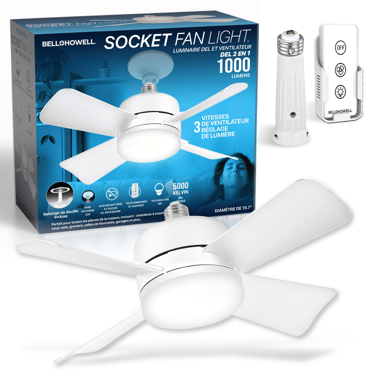 Bell + Howell Socket LED Ceiling Fan with Light