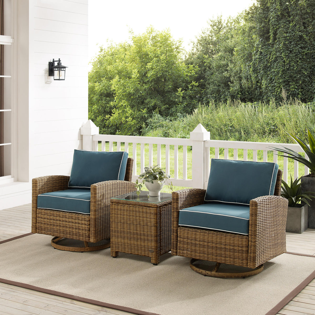 Crosley Outdoor Bradenton 3Pc Wicker Swivel Rocker Outdoor Chair Set
