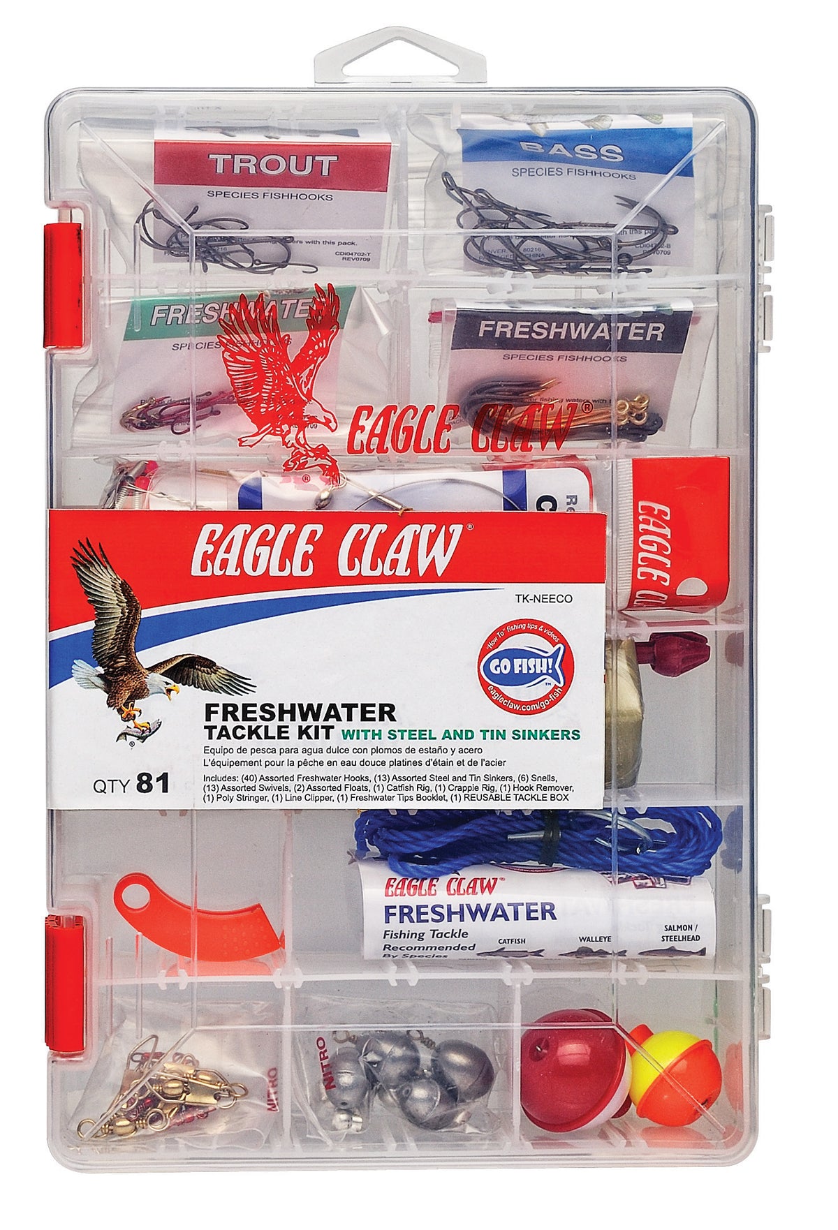 Eagle Claw 81 Piece Go Fish Non-Lead Freshwater Tackle Kit