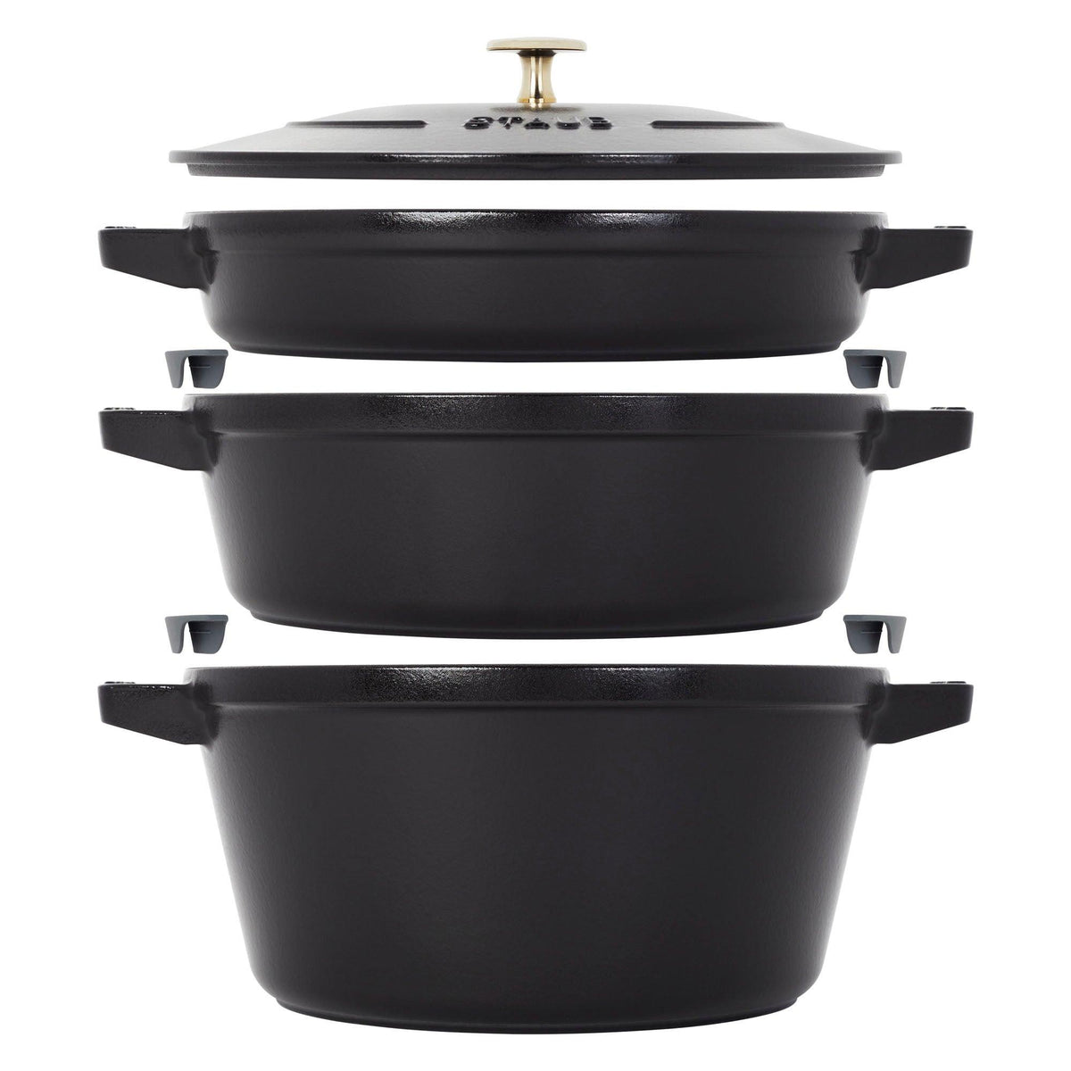 Staub 4pc Cast Iron Stackable Cookware Set Matte Black