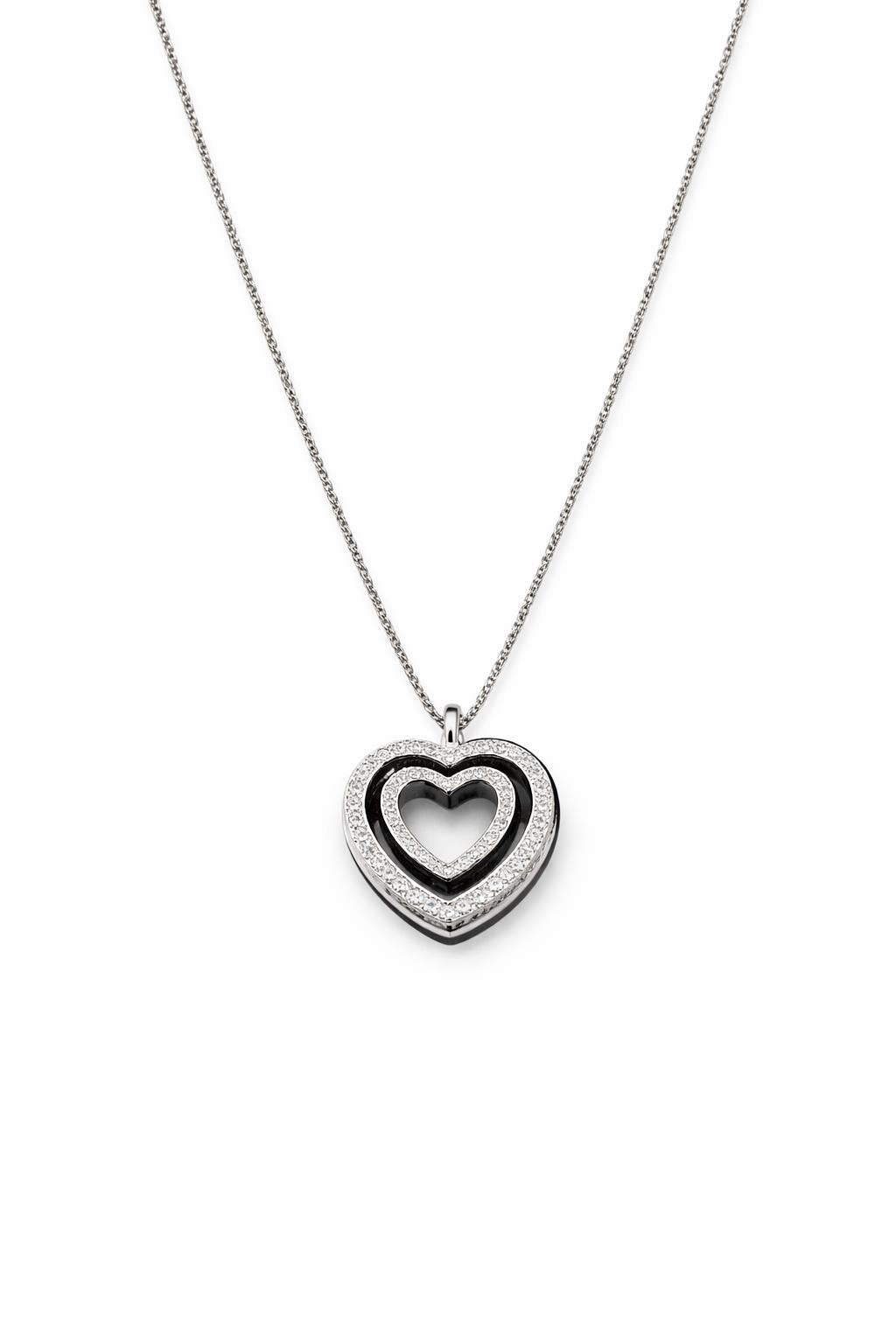 Completely Bella Double Heart Crystal Necklace in Silver Tone