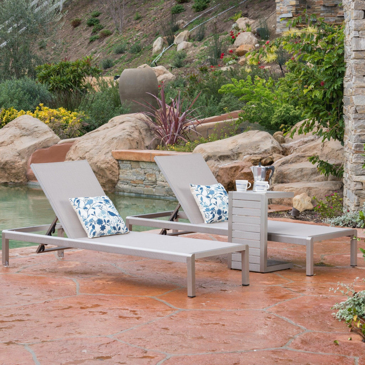 Stark Home Miller 3Pc Outdoor Chaise Lounge Chair & Table Set