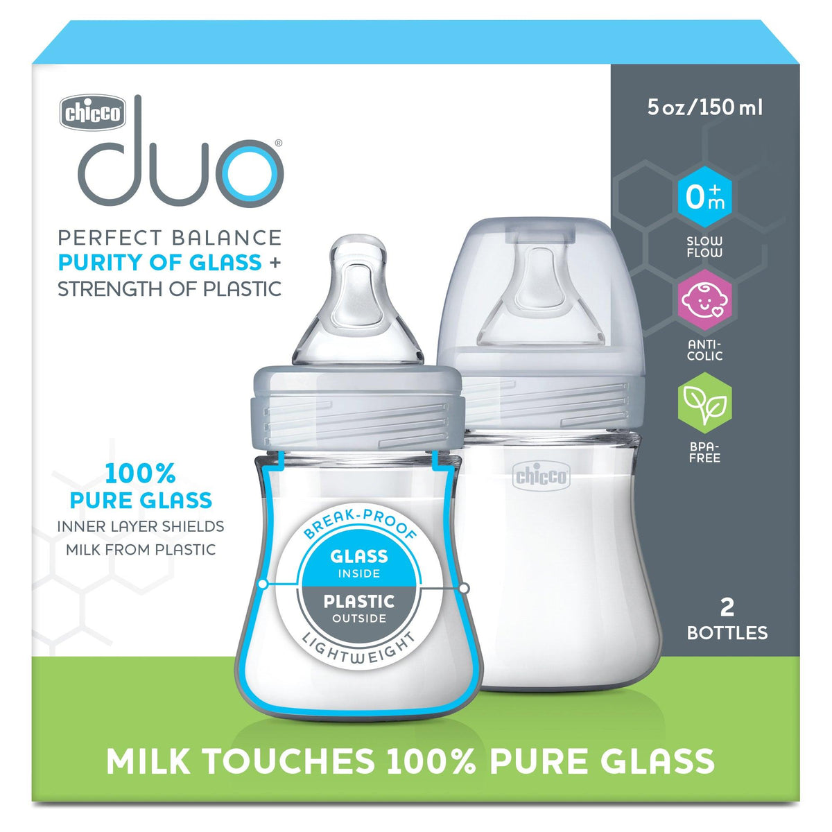 Chicco Duo 5oz Hybrid Baby Bottle - 2-Pack Neutral