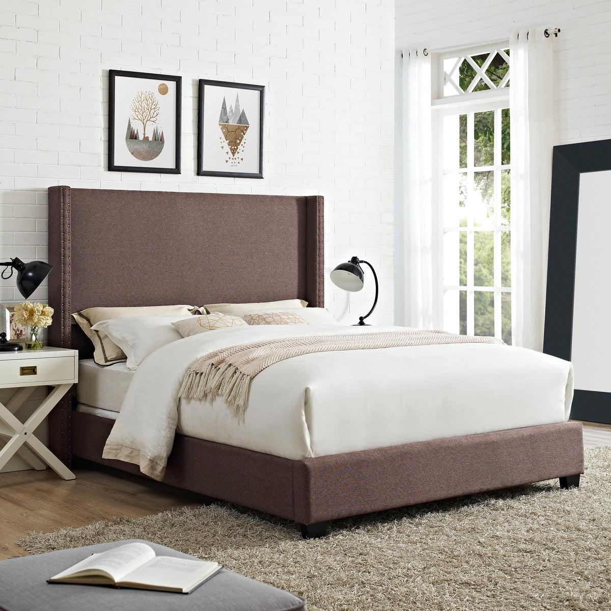 Crosley Furniture Casey Wingback Upholstered Queen Bedset In Bourbon Linen
