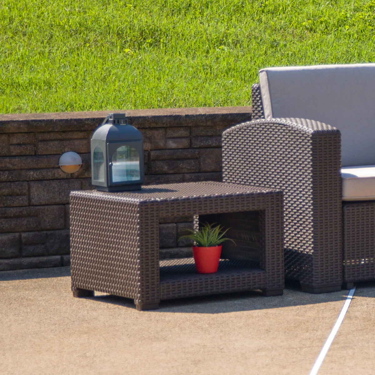 Flash Furniture Chocolate Brown Faux Rattan End Table - Outdoor Accent Table - Patio Table