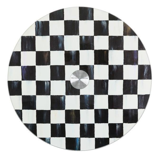 MacKenzie-Childs Mocha Check Glass Lazy Susan