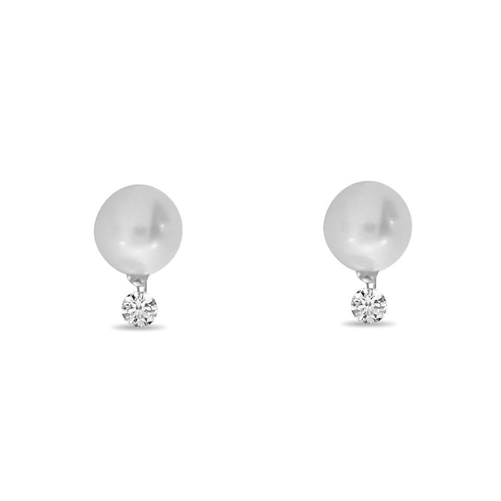 Distinctive 14K White Gold 7mm Dashing Diamond Pearl Post Earring