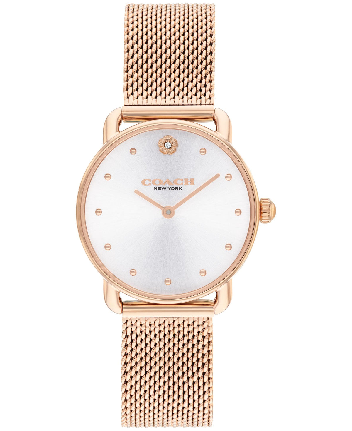 Coach Elliot Ladies. Rose Gold Plated Case. Silver/White Dial. Rose Gold Plated Mesh bracelet.