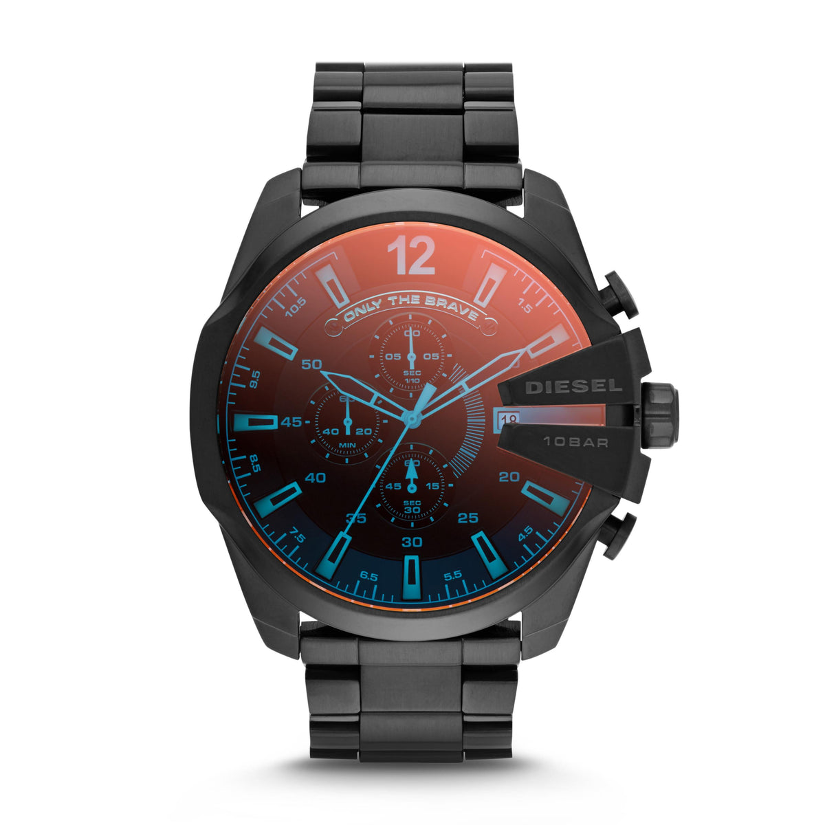 Diesel Mens Mega Chief Black Ion-Plated Watch Iridescent Dial
