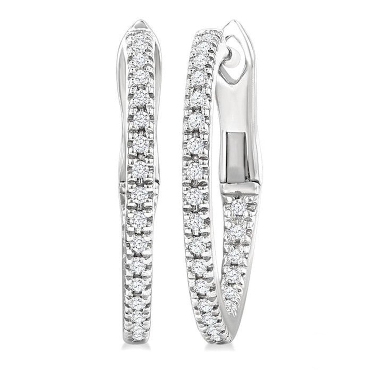Jilco Inside Out Diamond Hoops w/ Hinged Closure Silver