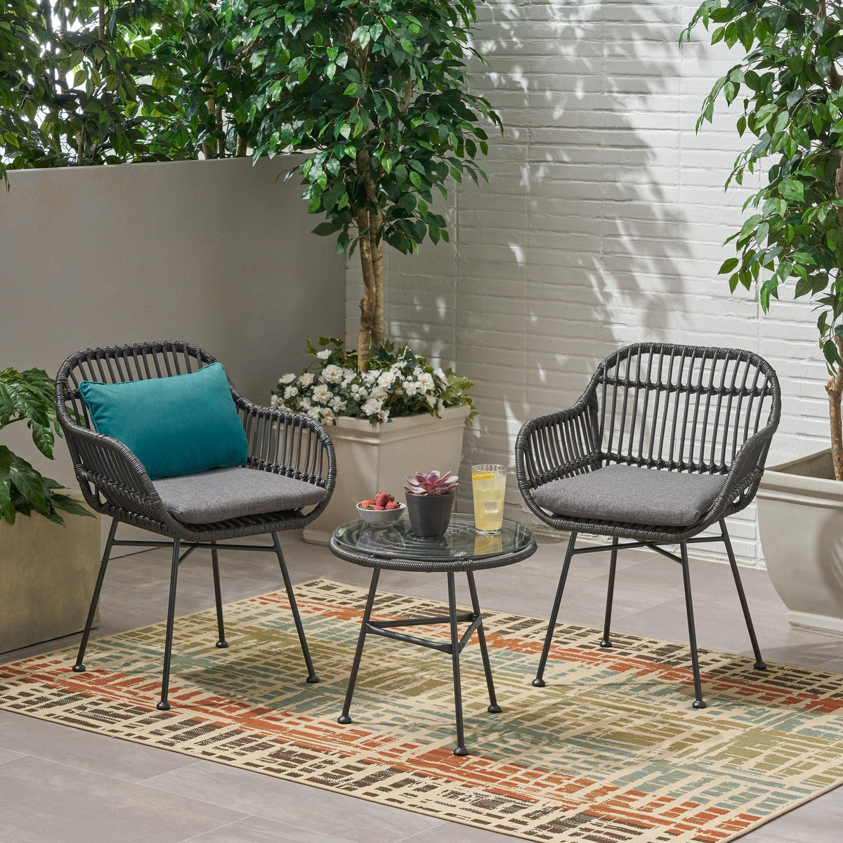 Stark Home Lesley Outdoor Faux Wicker 2-Seater Chat Set