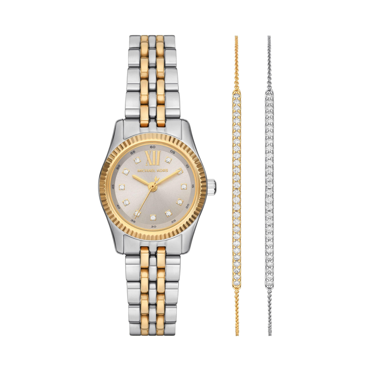 Michael Kors Ladies Lexington Gold & Silver-Tone Stainless Steel Watch & Bracelet Gift Set