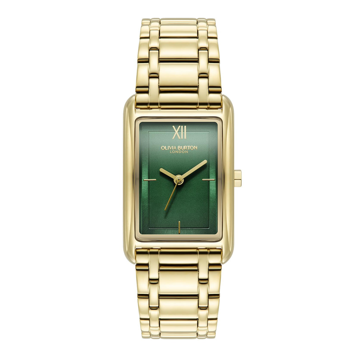 Olivia Burton Grove. Gold Plated Steel case & link bracelet. Forest Green dial
