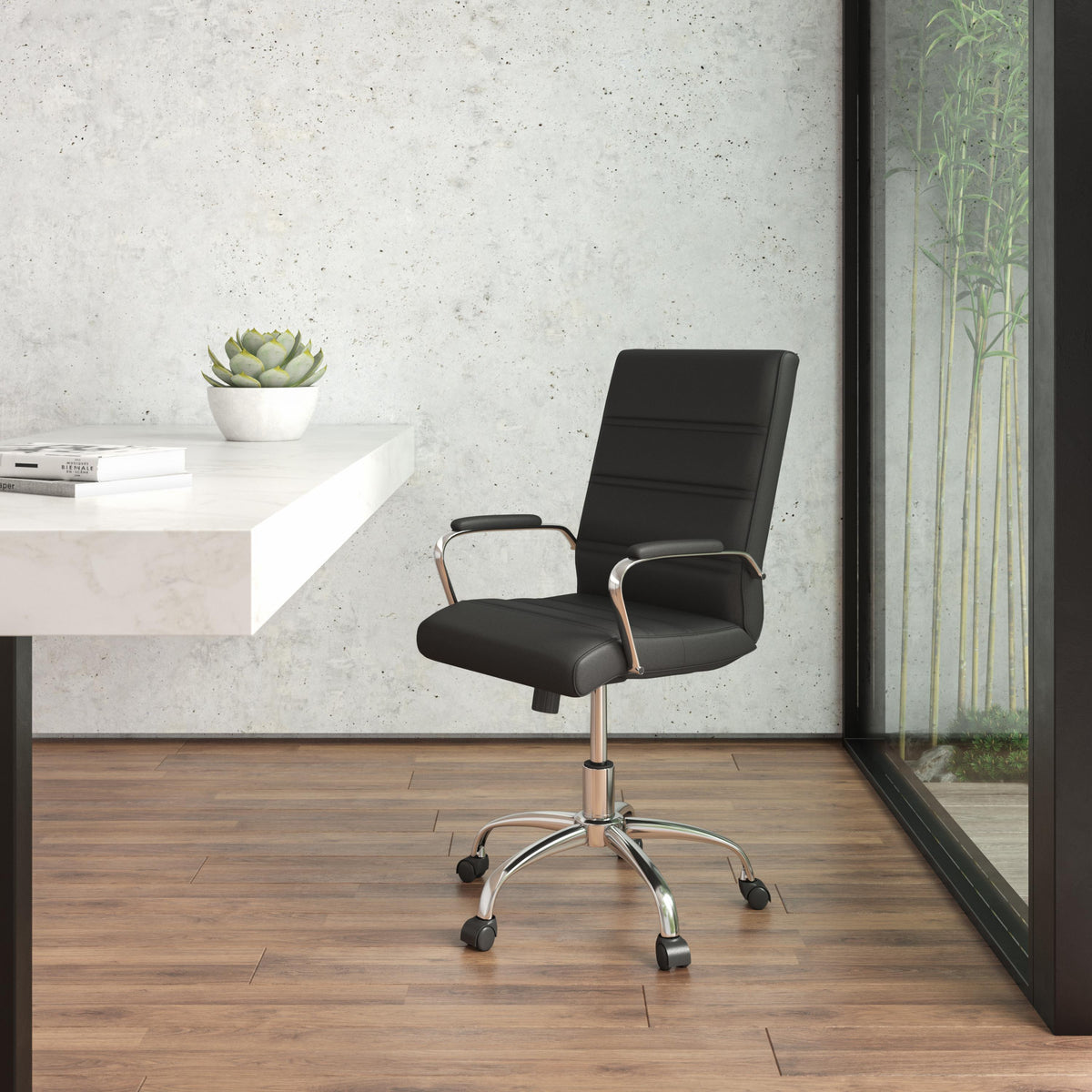 Flash Furniture Mid-Back Black LeatherSoft Executive Swivel Office Chair with Chrome Frame/Arms