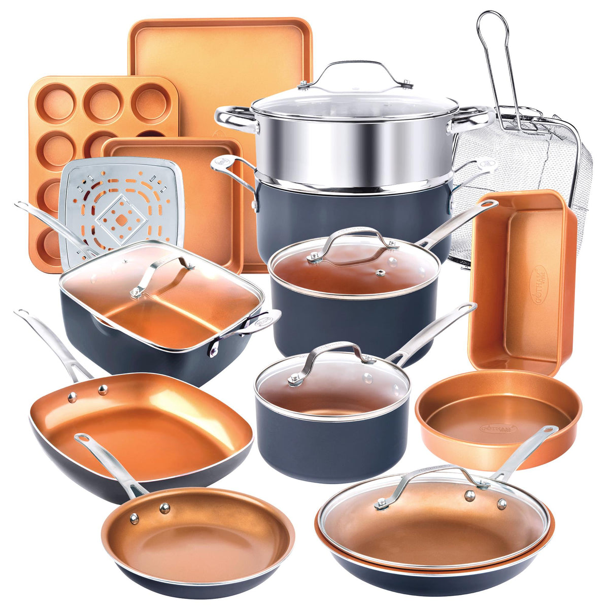 Gotham Steel Cookware Cookware & Bakeware No Cheat Pieces Set Size 20 Pieces