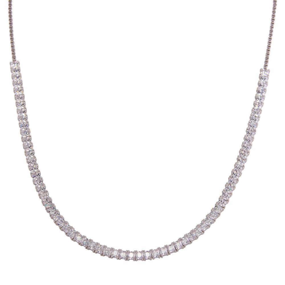 PARIKHS Rhodium Plated Adjustable Tennis CZ Necklace in 925 Sterling Silver