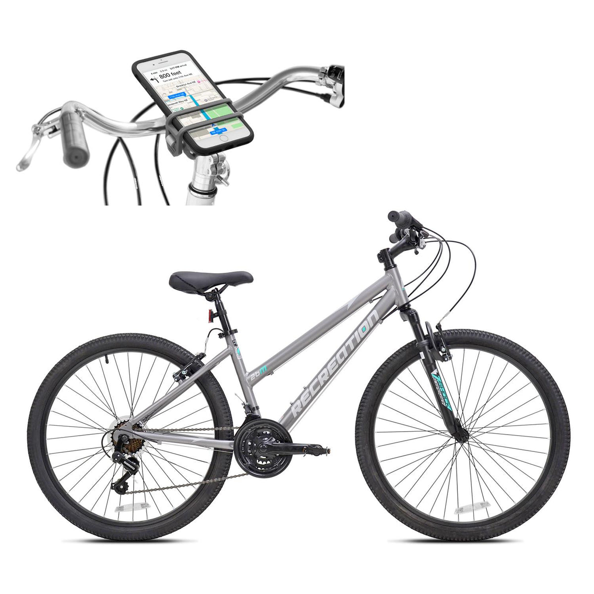 Recreation SilverRidge Women's Cross Country Mountain Bike plus Handleband Phone Case Package