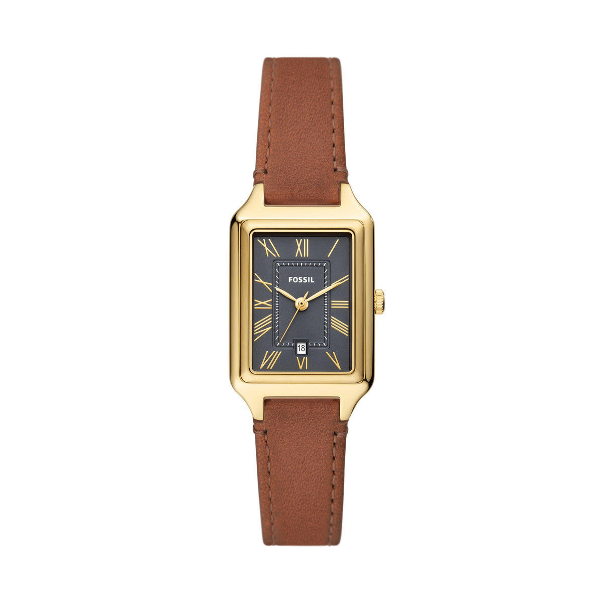 Fossil Ladies' Raquel Brown LiteHide Leather Rectangular Watch Gray Dial