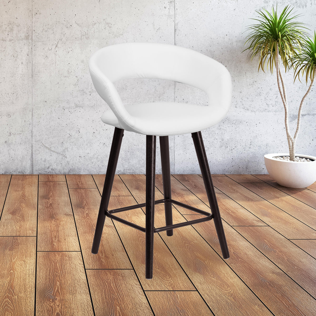 Flash Furniture 24" High Cappuccino Wood Rounded Open Back Counter Height Stool in Black Vinyl