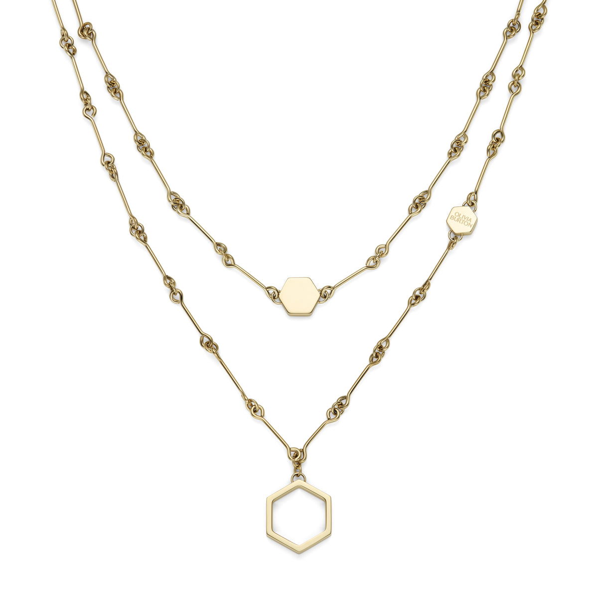 Olivia Burton Gold Plated Honeycomb double chain Necklace.