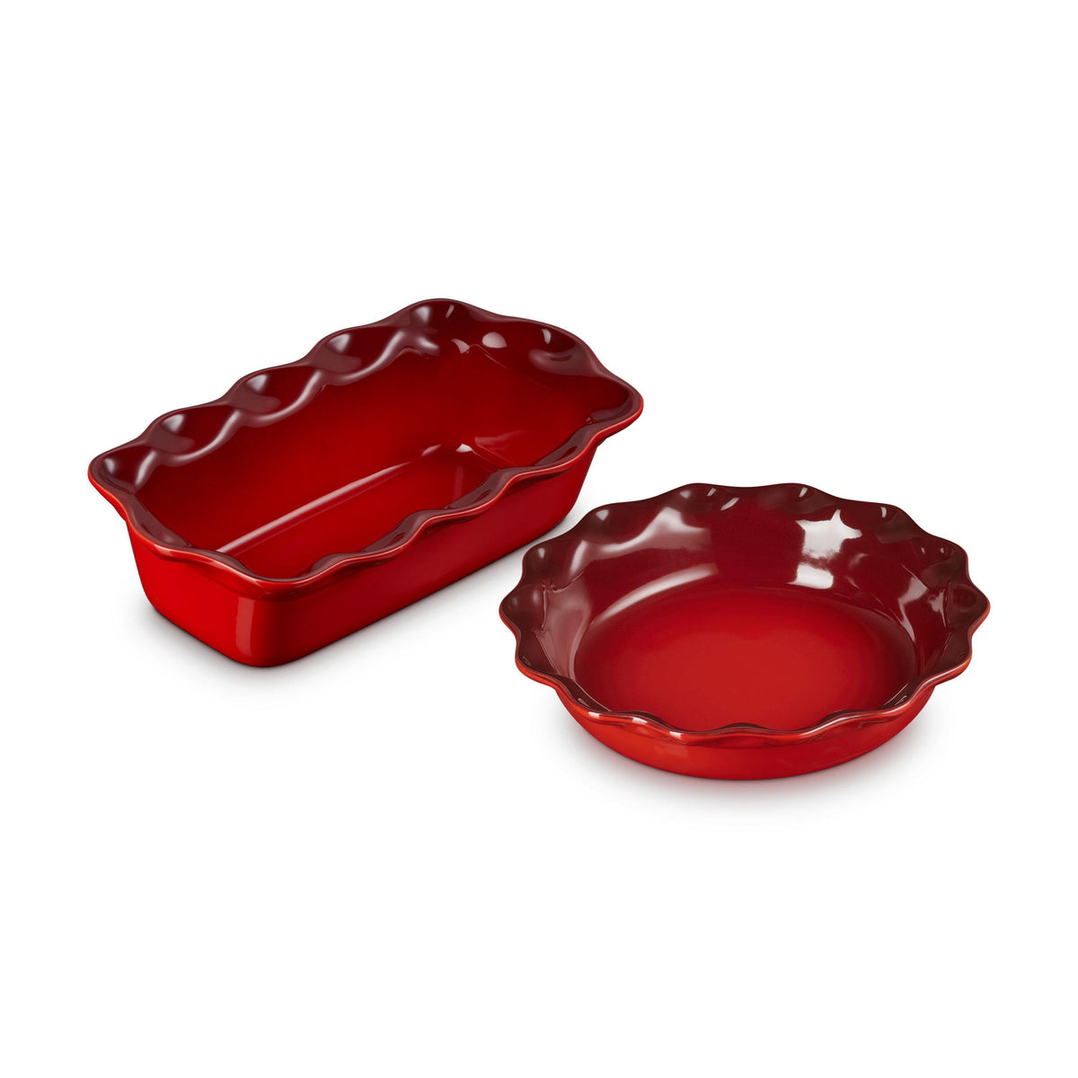 Le Creuset Set of 2 Heritage Fluted Pie Dish and Fluted Loaf Pan Cerise