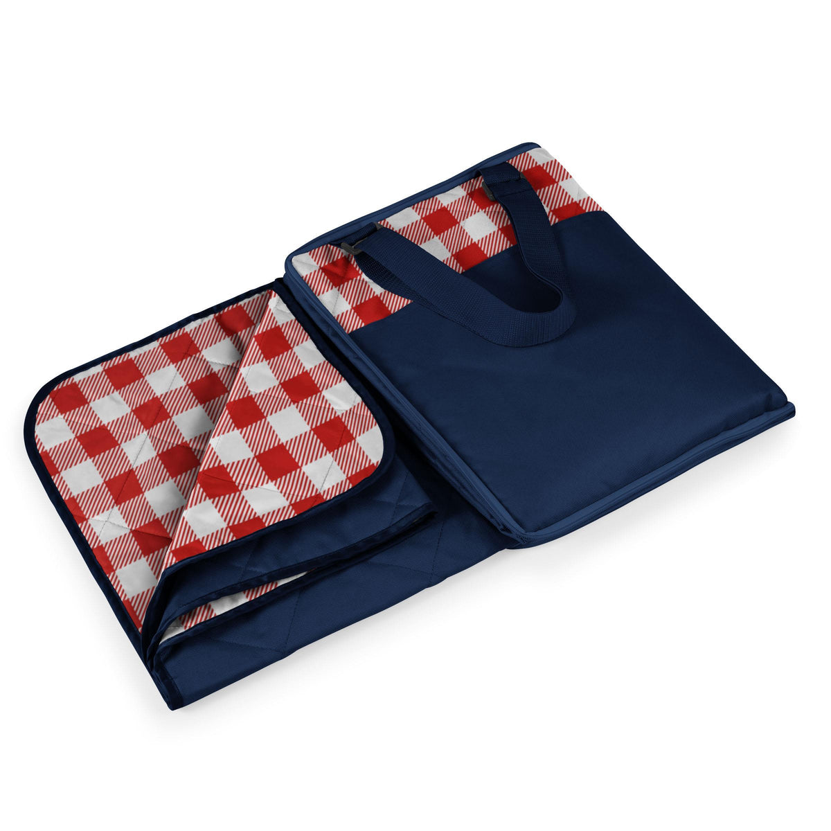Picnic Time Vista Blanket - Red & White Gingham Pattern with Navy Blue Exterior
