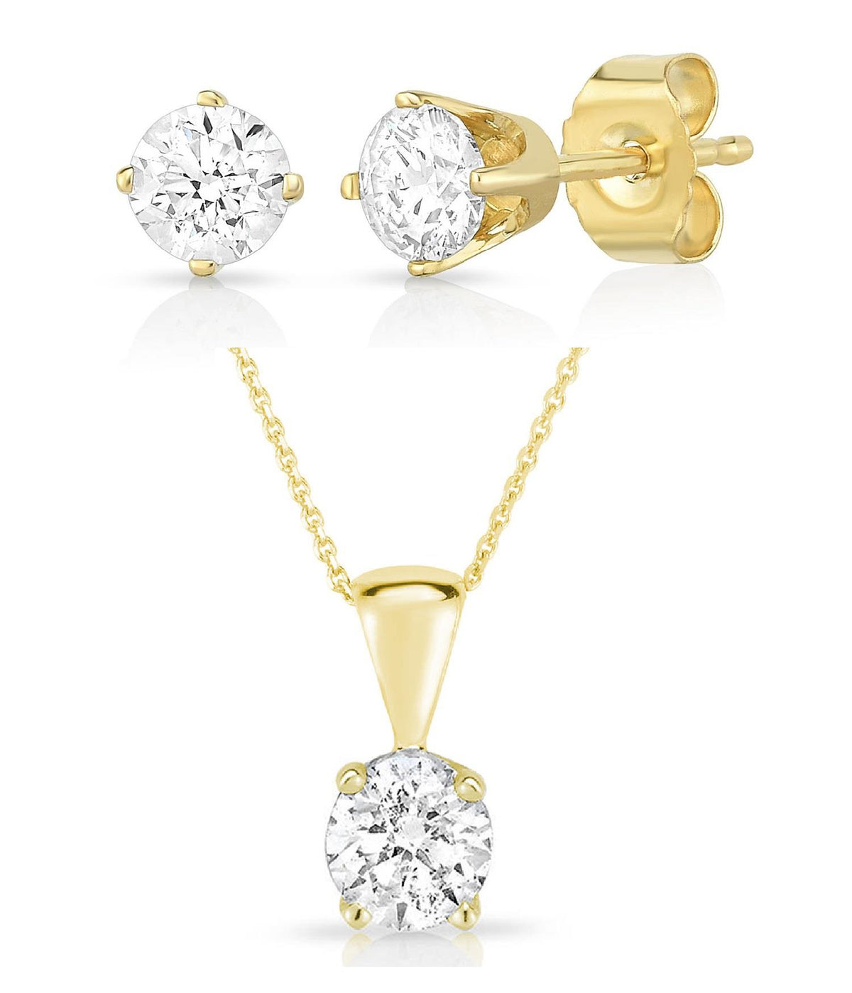 Jilco Inc Solitaire Diamond Earrings and Necklace Set