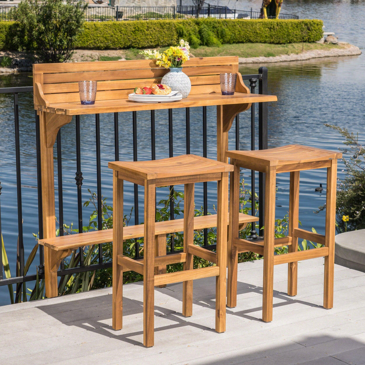Stark Home Caribbean Outdoor 3Pc Acacia Wood Balcony Bar Set