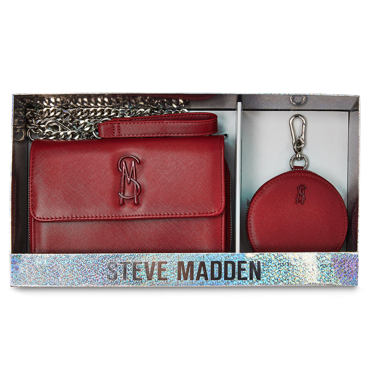 Steve Madden BCARINA Gift Boxed Faux Saffiano Crossbody Wallet Set - Red