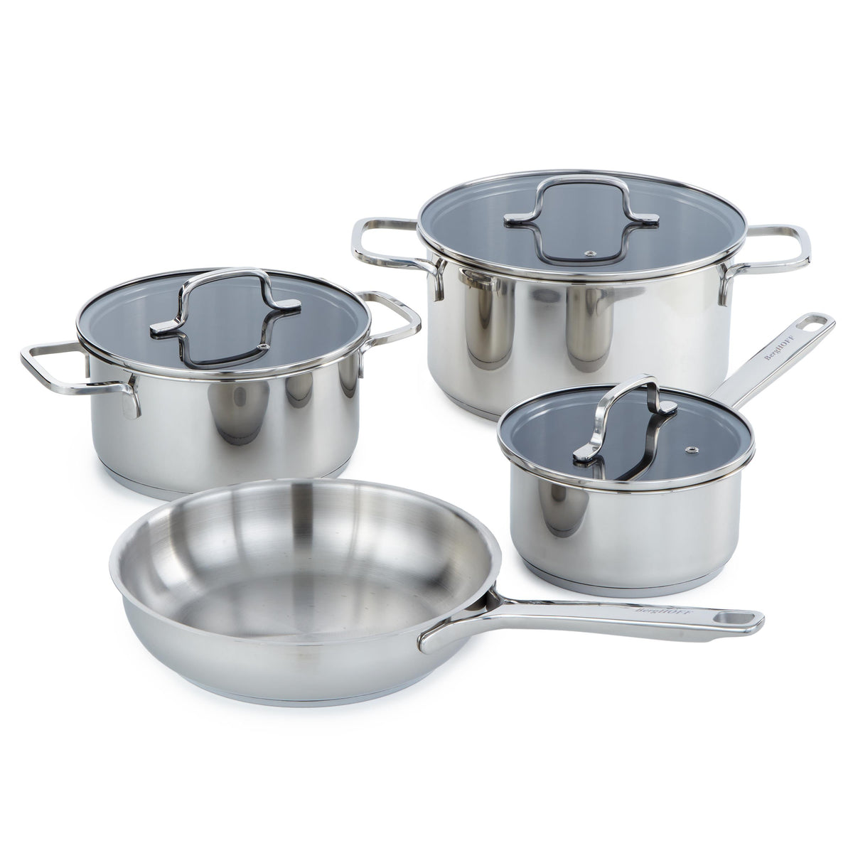 BergHOFF DiNA Helix 7pc Recycled Stainless Steel Cookware Set with Glass Lids