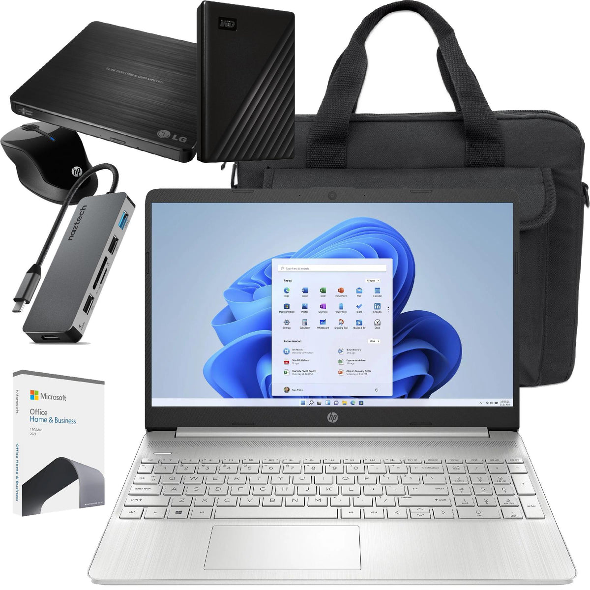 Hewlett Packard 15.6" Intel Notebook, Microsoft Office 2024, wireless mouse, carrying case, USB Hub