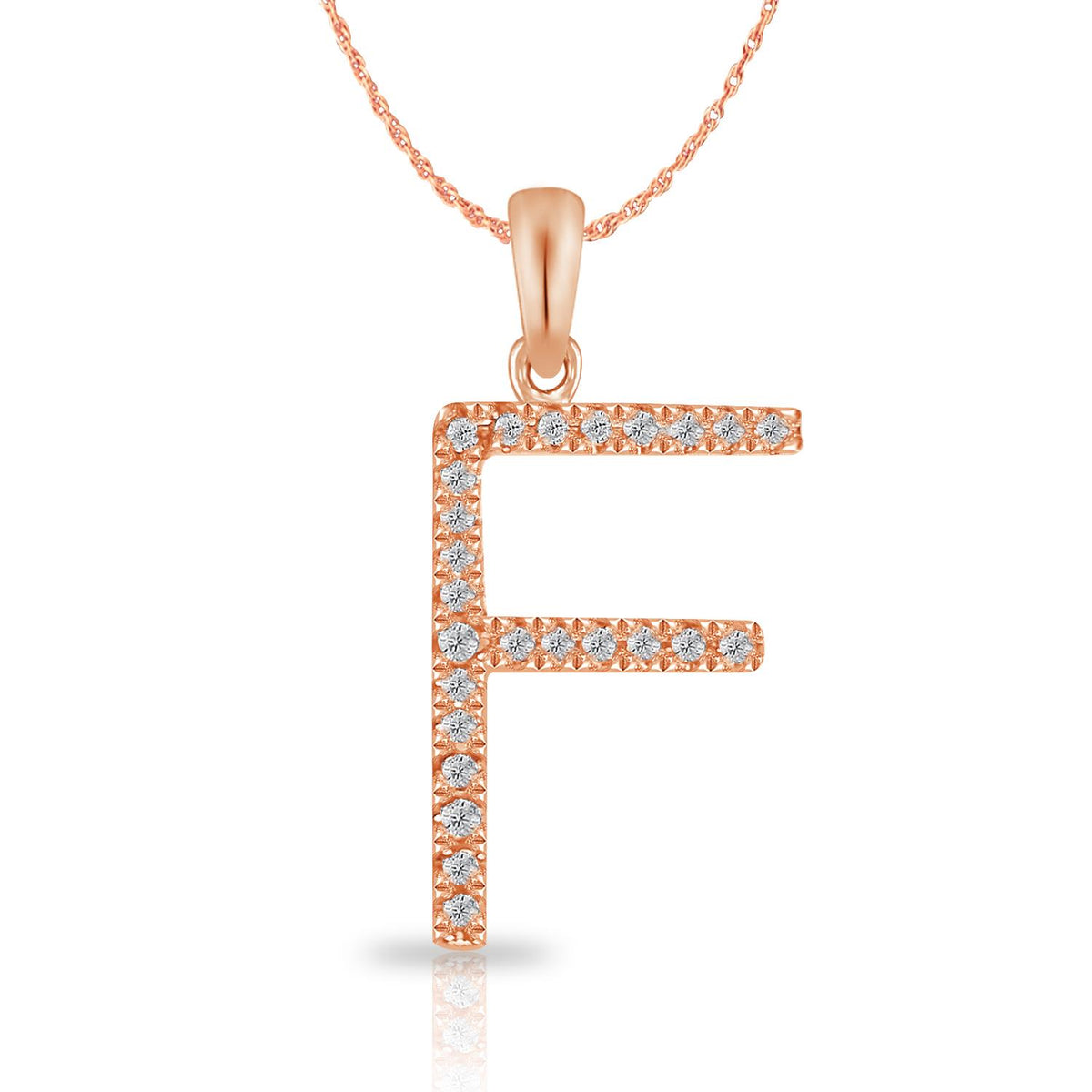 PARIKHS Diamond Initial Pendant Alphabet 'F' in 10K Rose Gold 0.10 ct , IJK color - I3 clarity