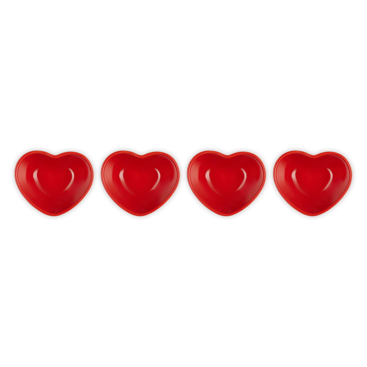Le Creuset 4pc Stoneware Mini Heart Pinch Bowl Set Cerise