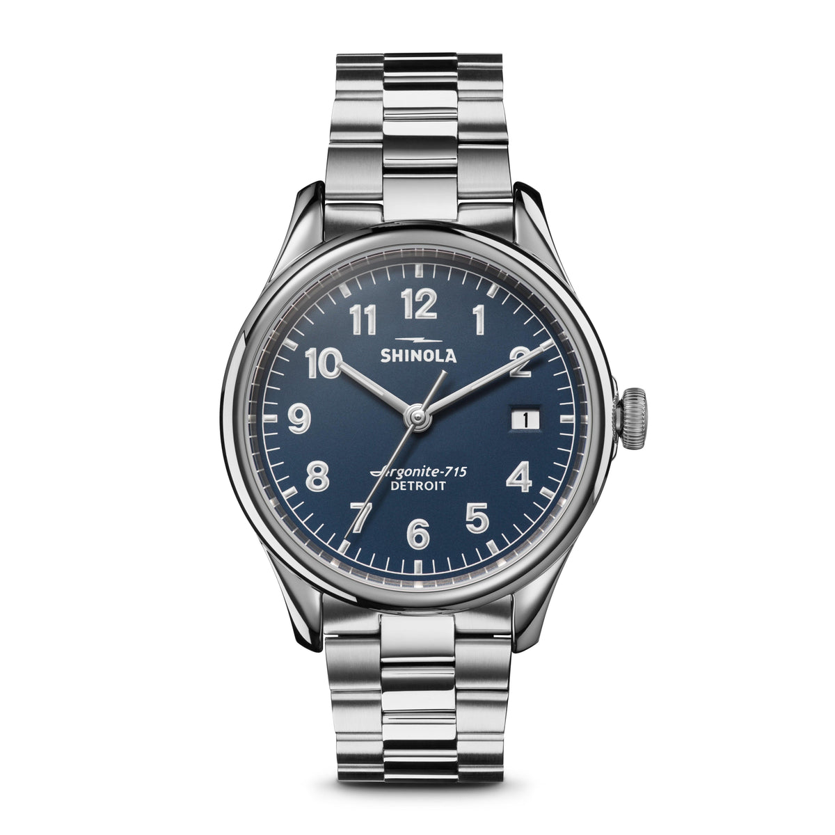 Shinola Unisex Vinton Silver-Tone Stainless Steel Bracelet Midnight Blue Dial