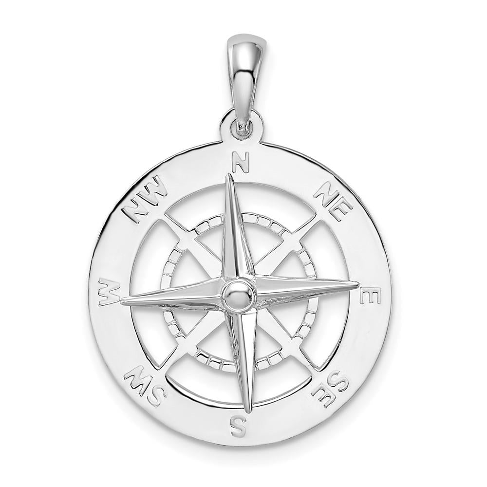 Distinctive Sterling Silver Polished Nautical Compass Pendant