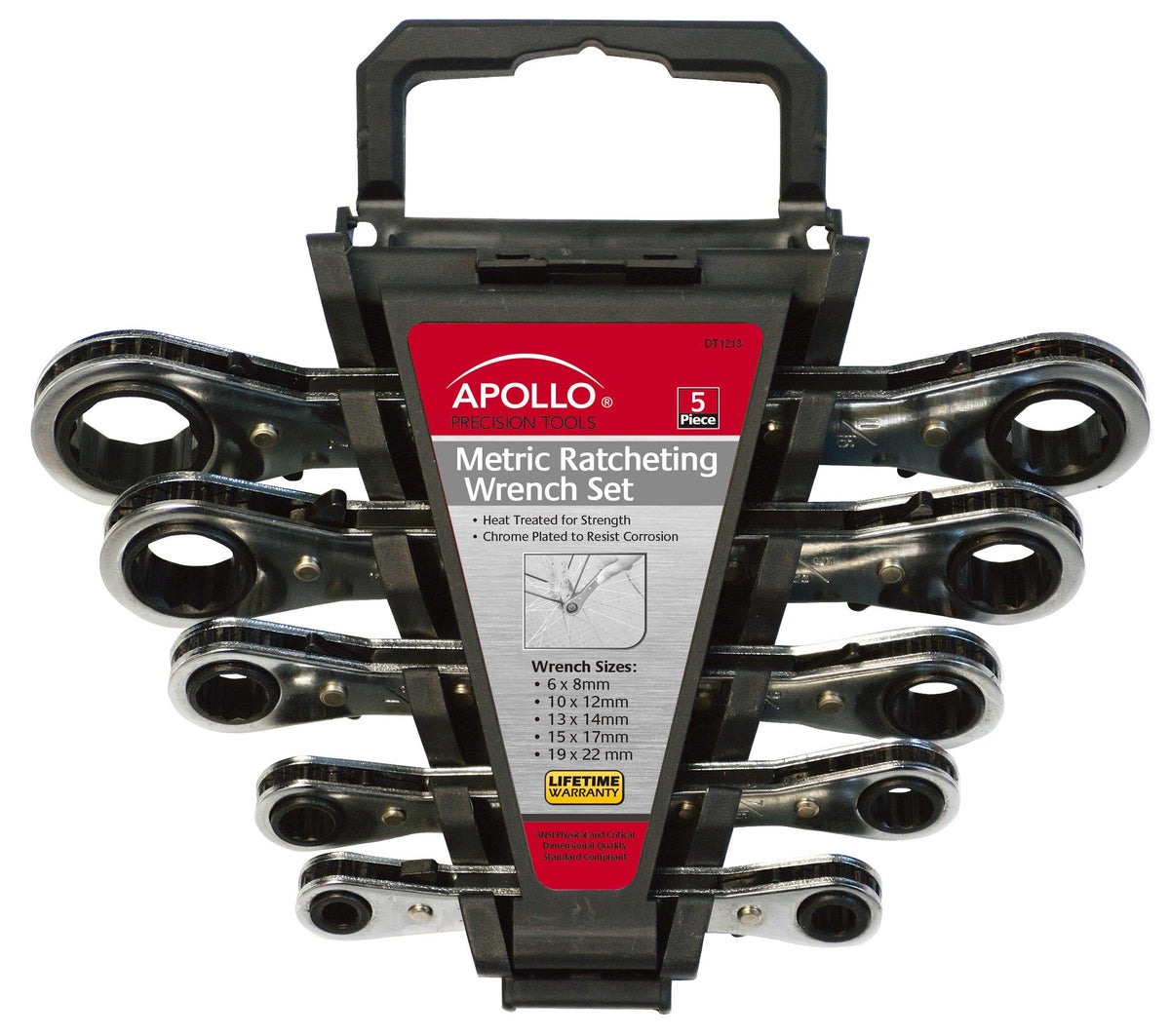 Apollo Tools 5 Piece Ratcheting Wrench Set-Metric