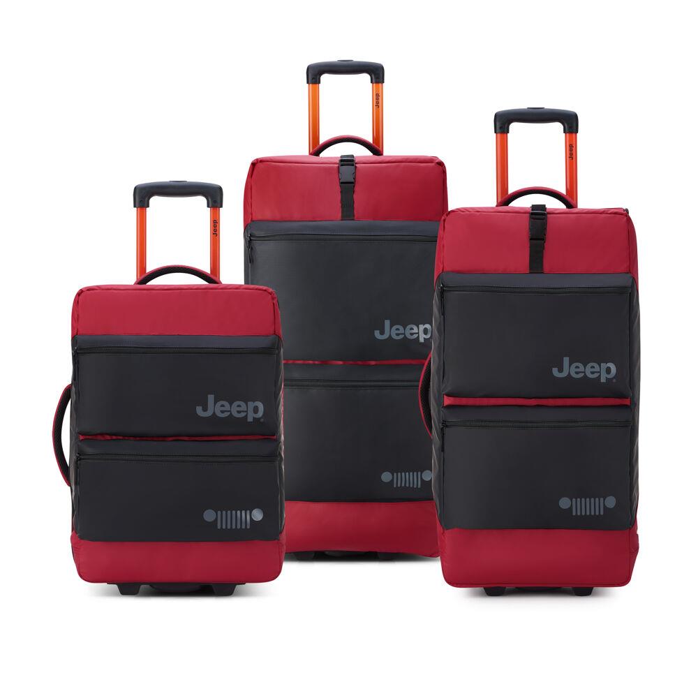 Delsey Jeep JSOO6B 3-Piece Rolling Duffel Set with Carry-On, Medium & Large Duffel Bags in Tomato