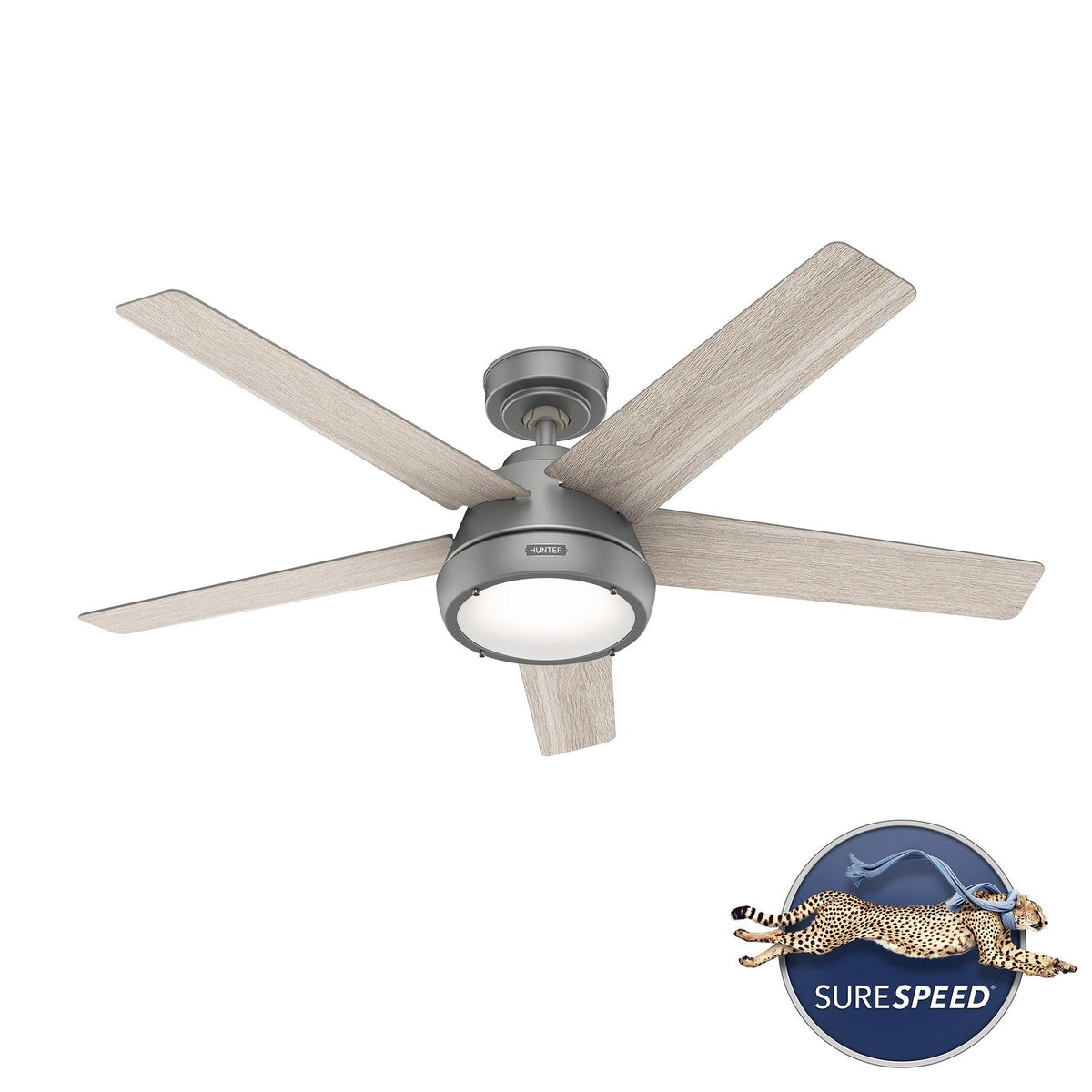 Hunter Burroughs 52" Ceiling Fan w/ 2 LED Lights Matte Silver/Light Gray Oak