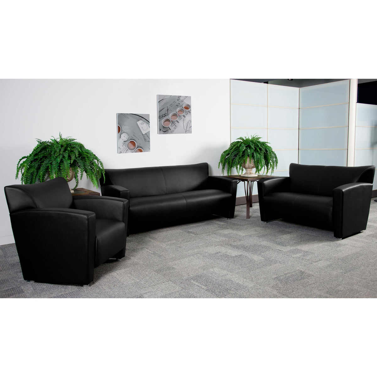 Flash Furniture Reception Set in Brown with Extended Panel Arms