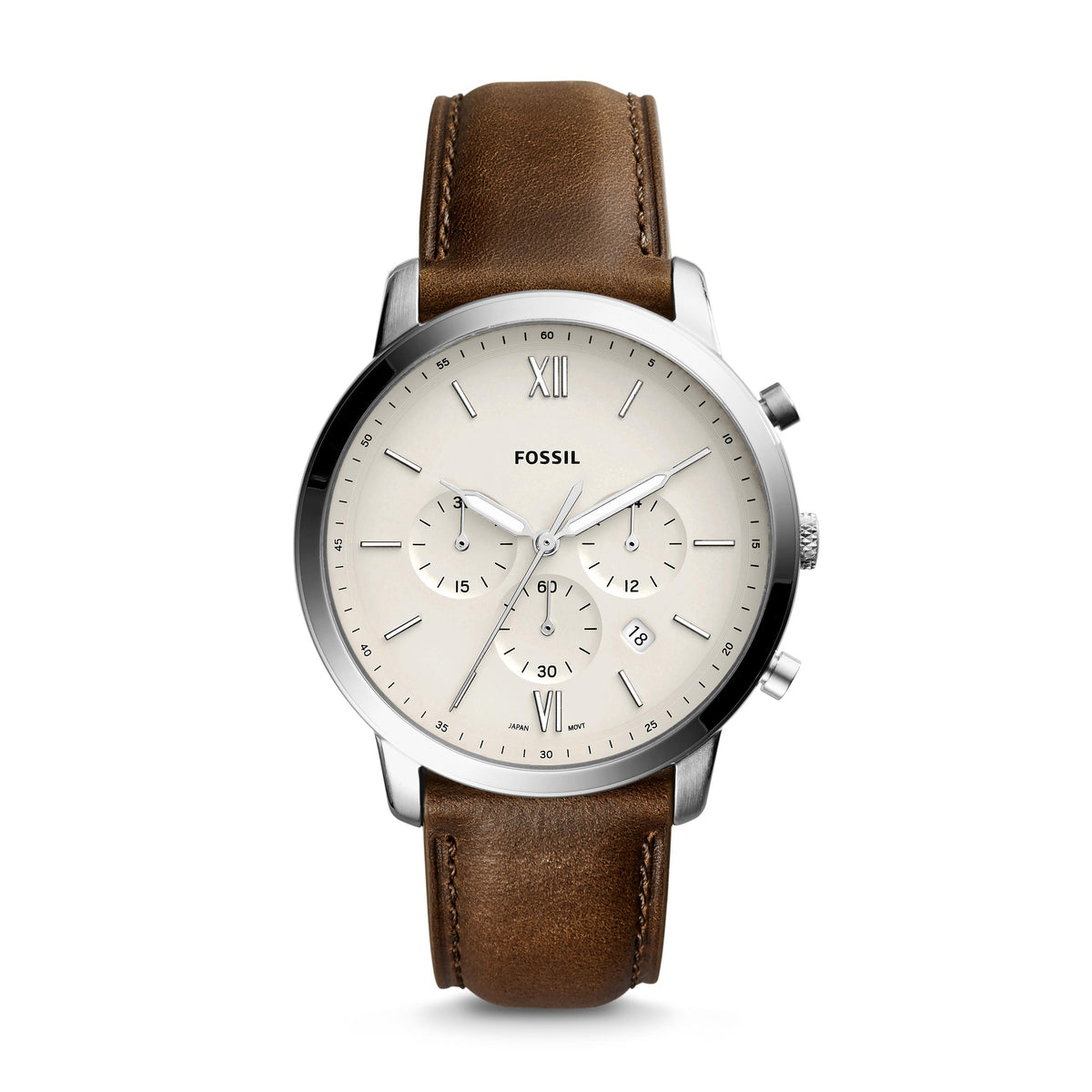 Fossil Mens Neutra Chronograph Brown Leather Watch White Dial