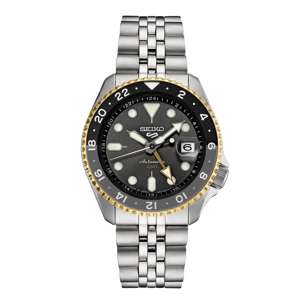 Men's Seiko 5 Sports SKX GMT U.S. Special Creation Silver Watch Gray Dial