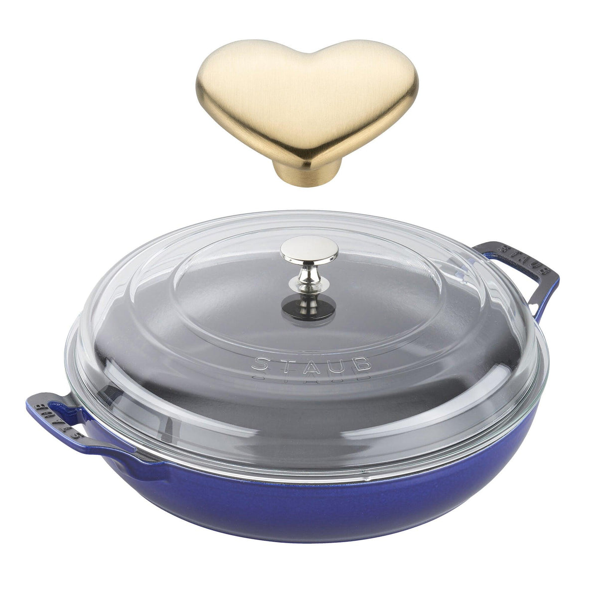 Staub 3.5qt Cast Iron Braiser w/ Glass Lid & Heart Knob Blue